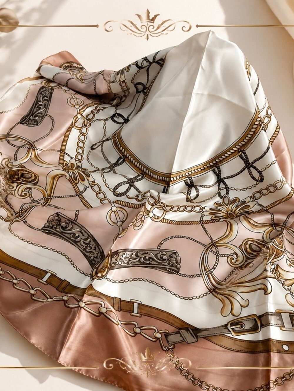 Blush Ivory Chain Belt Print Scarf Silky Feel